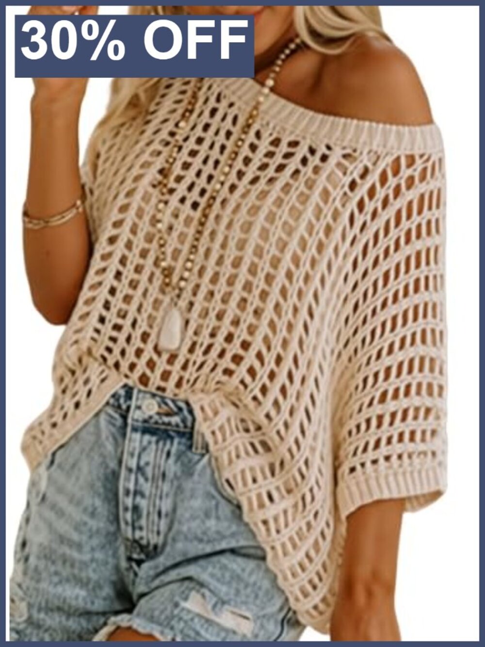 Women's Crochet Hollow Out Knit Pullover Sweater Short Sleeve Beach Coverup